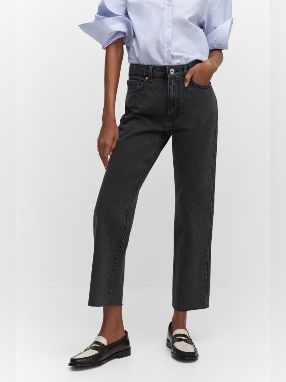 Mango Women's Straight-Leg Jeans - Black Wash